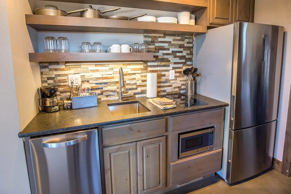 Kitchenette in cabins at Royal Gorge Cabins