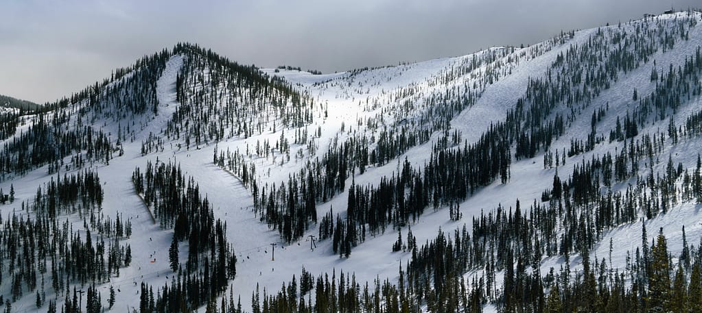 aerial view of ski runs at Monarch Ski Resort
