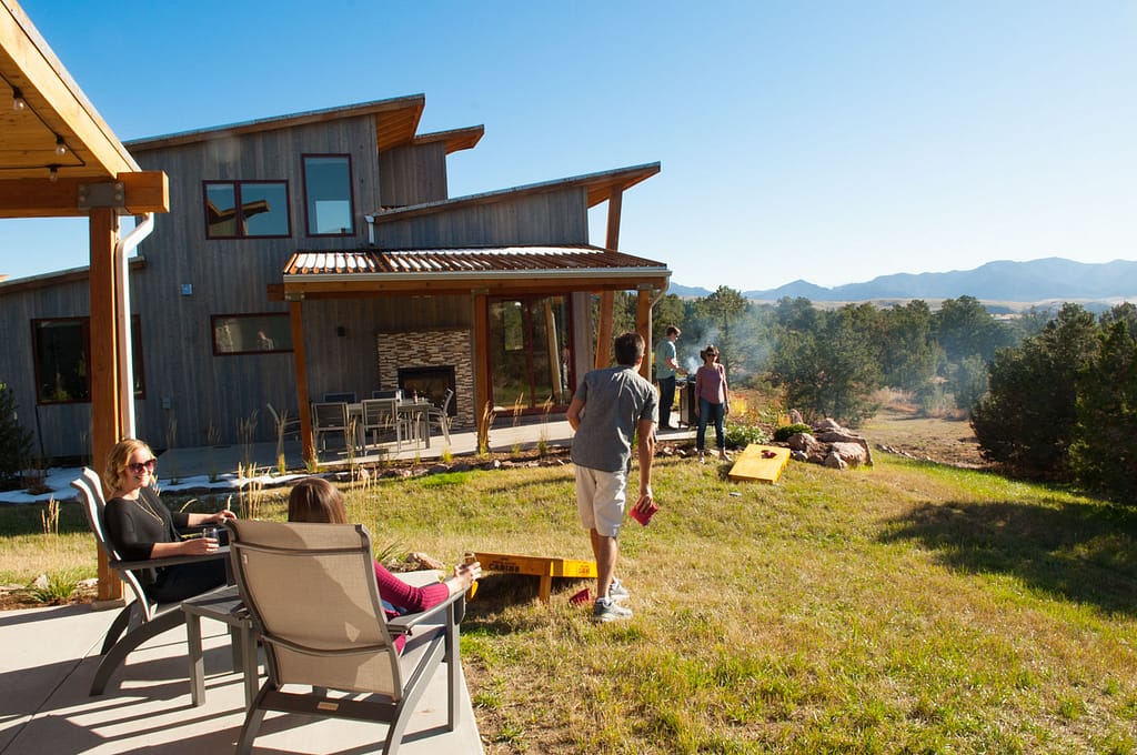 shared lawn between cabins