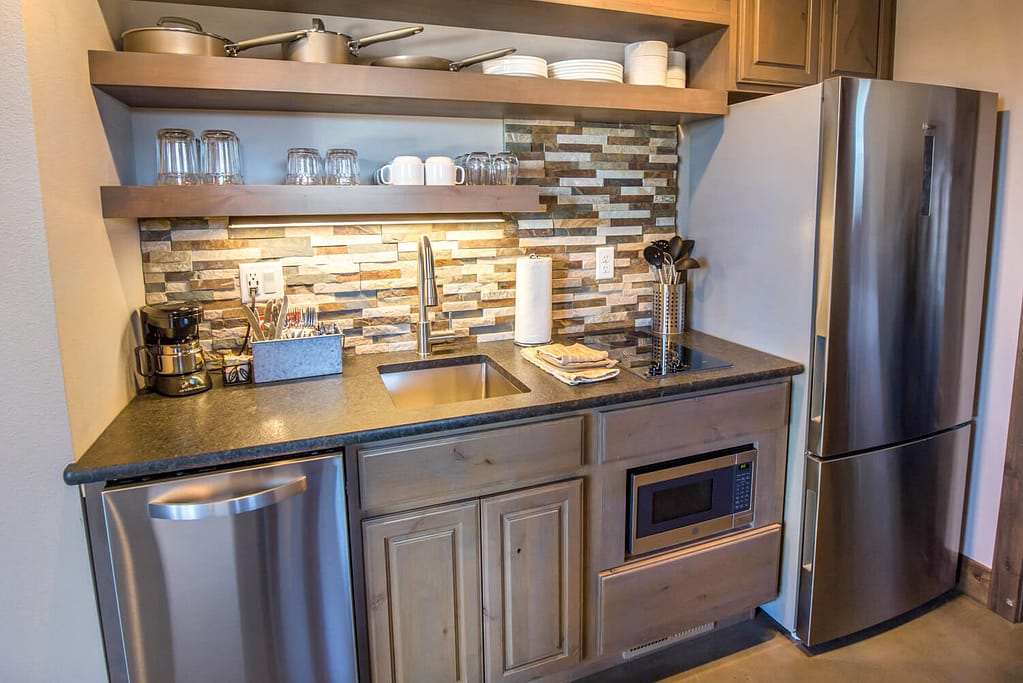 Kitchenette in cabins at Royal Gorge Cabins