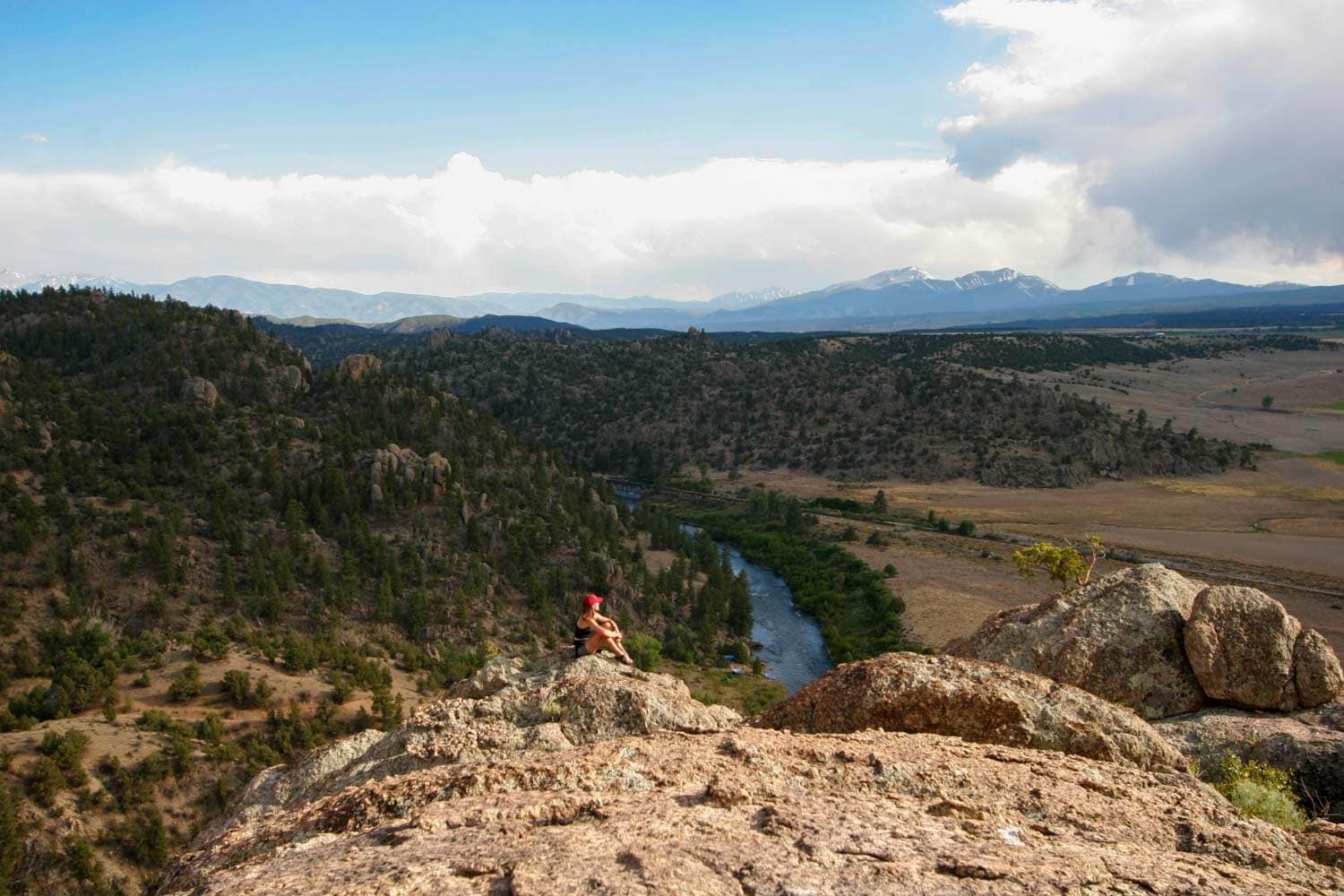 hiker taking a break on mountain top in Browns Canyon National Monument