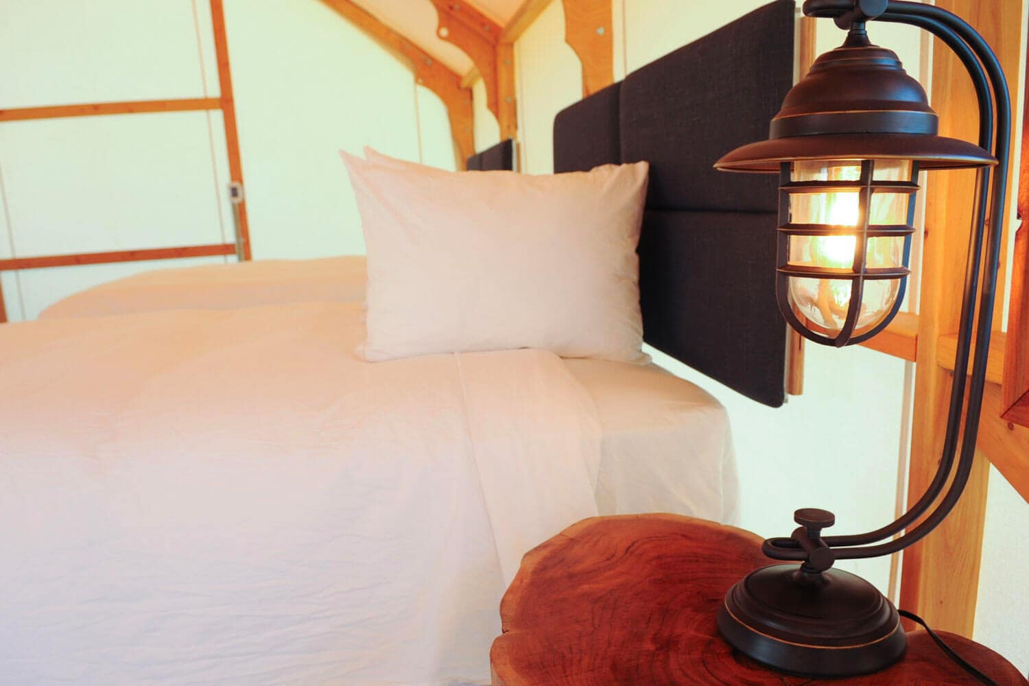 Cozy furnishings in glamping tents