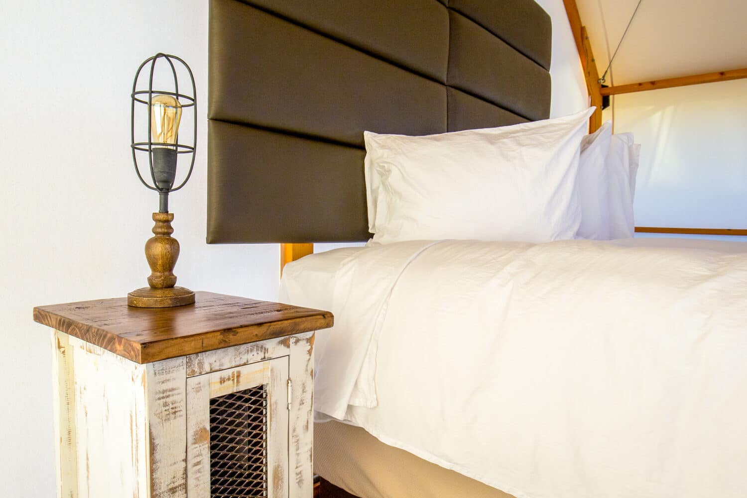 Shabby chic furnishings in glamping tents