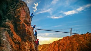 climbers on via ferrata course at Royal Gorge Bridge and Park
