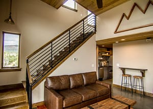 double king cabin living room and staircase