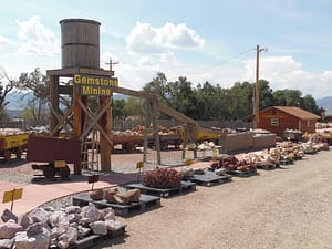 Gold Mine Rock Shop exterior bins and sluice box