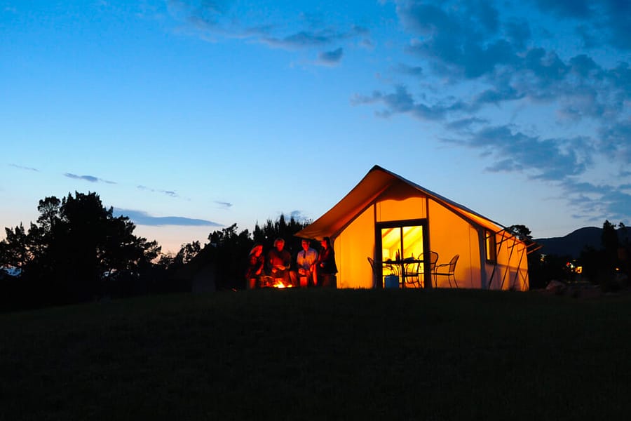 RGC-Glamping-double-queen-night-6×4 Double queen glamping tent at night