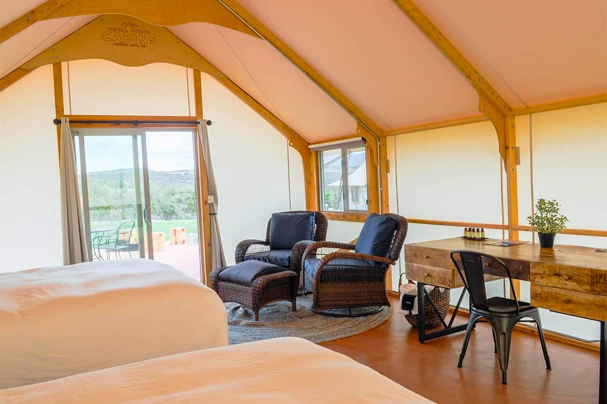 Glamping tent with two queen beds