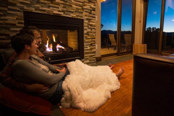 Cozy fireplace in each cabin