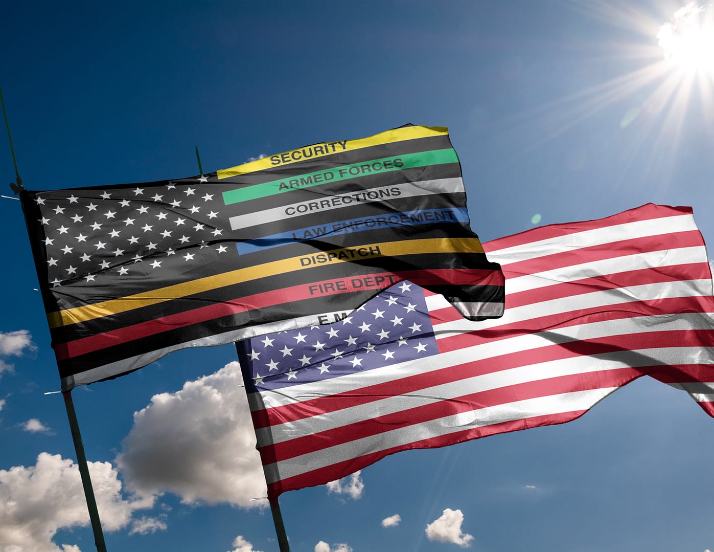 first responder flag and american flag