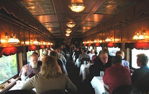 interior of dining car on Royal Gorge Route train