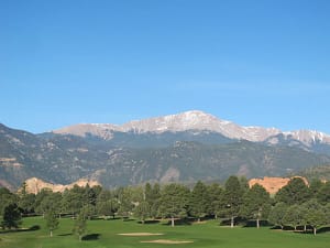 view of Pikes Peak from Kissing Camels Golf Club at Garden of the Gods Club